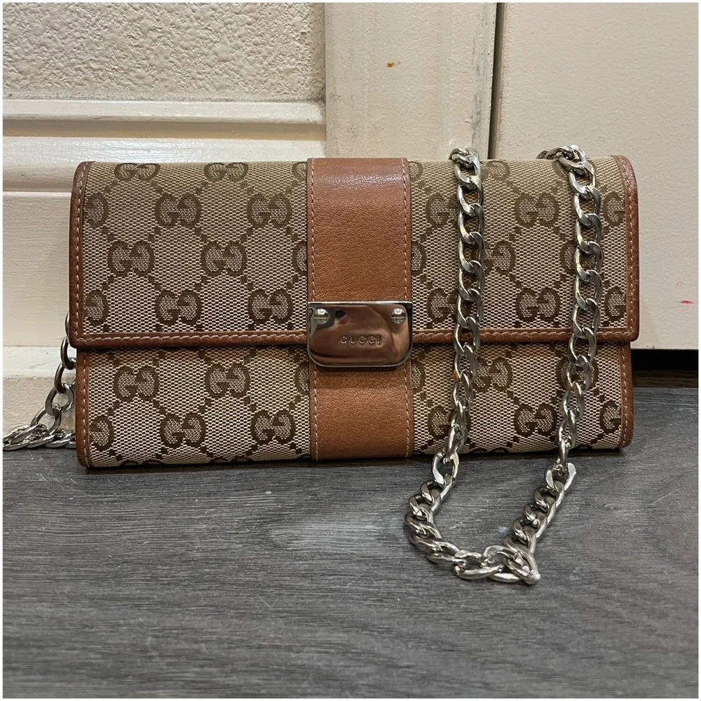 Authentic Gucci GG Canvas Long Wallet with chain - Picture 1 of 15